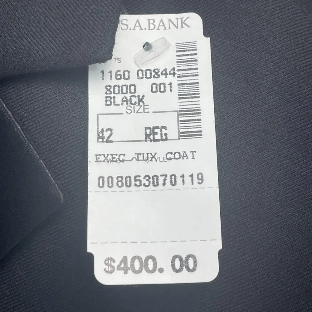 NWT Jos A Bank 1905 Black 1-Btn Notch Tuxedo Dinner Jacket Tailored Fit 42R $400